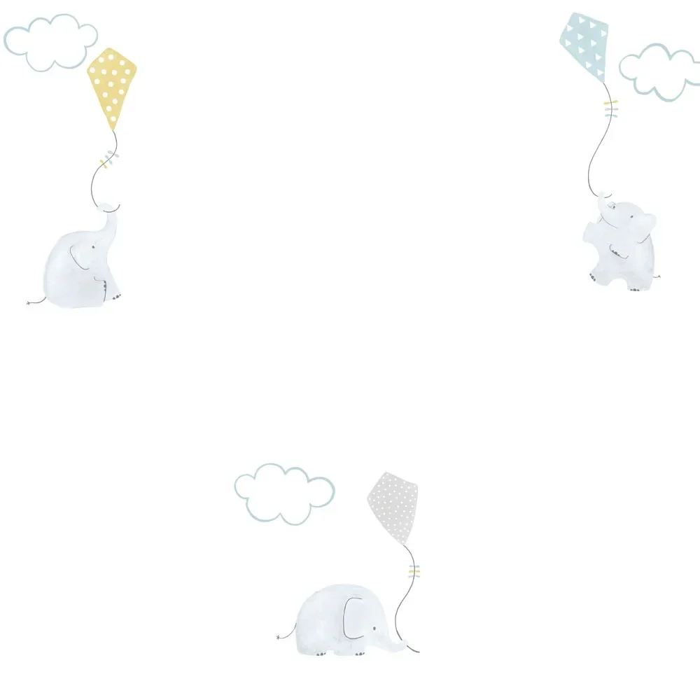 "Casadeco My Little World papier peint éléphants bleu gris lime image"