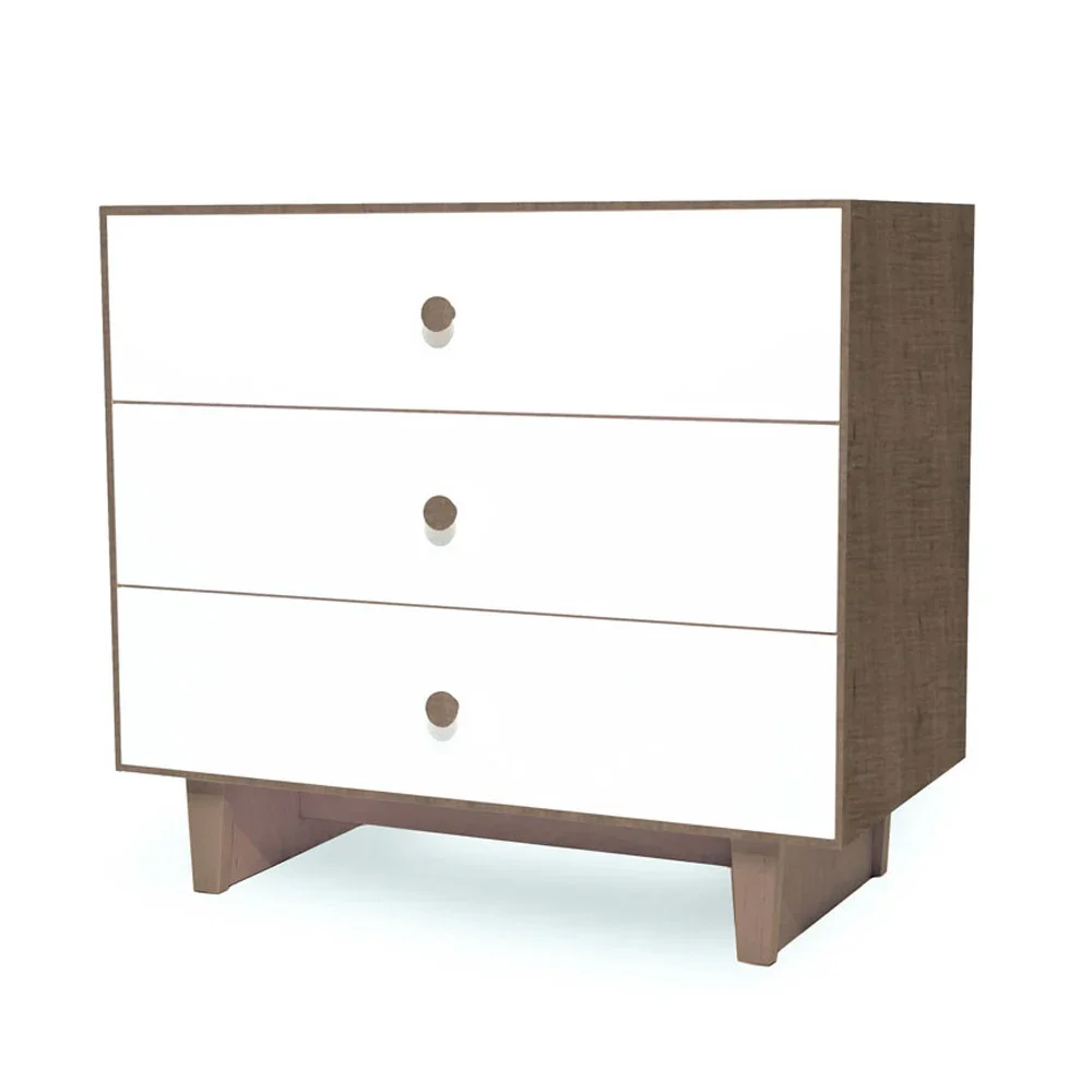 "Oeuf Commode Merlin 3 tiroirs blanc/noyer Pieds Rhea, Couleur des pieds: noyer image"