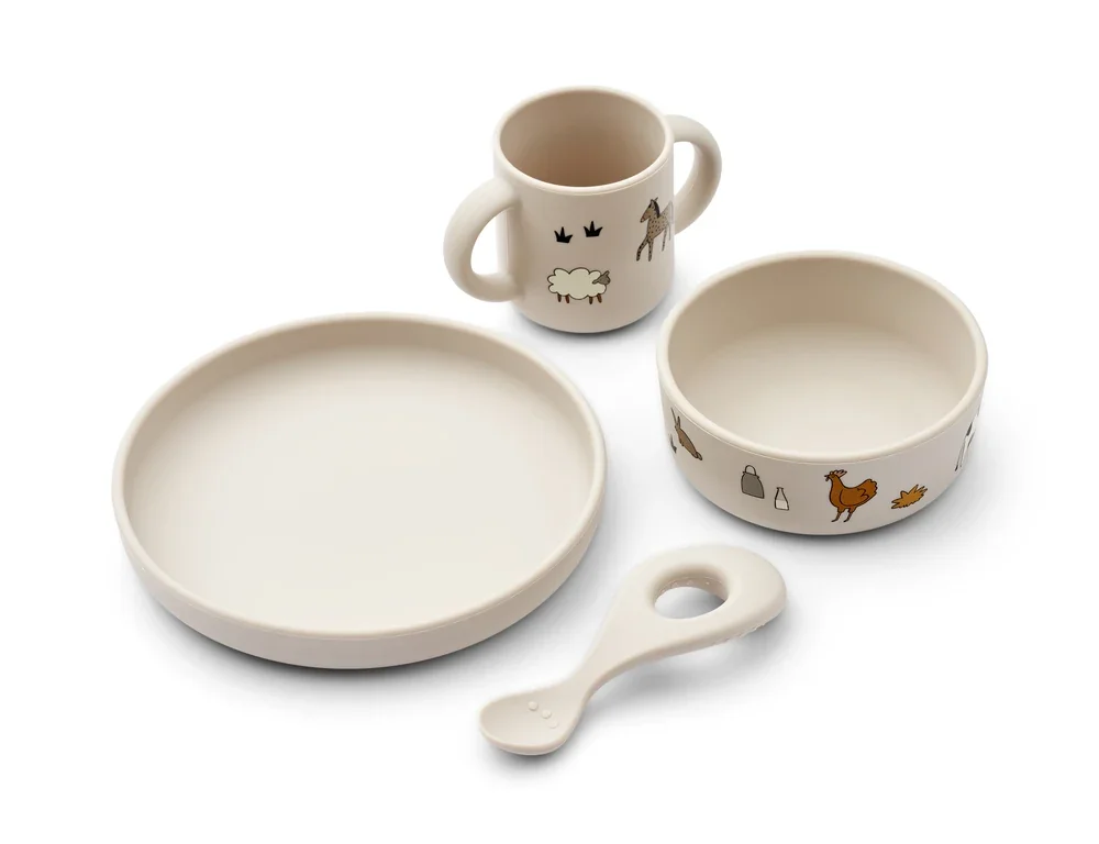 "Set de vaisselle pour enfants Liewood - Vivi, silicone, Ferme/Sandy image"