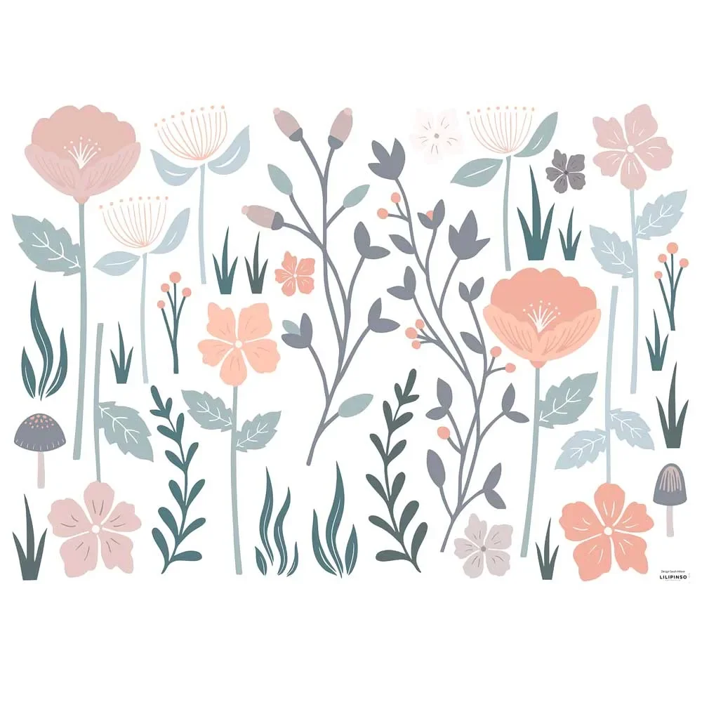 "Lilipinso stickers muraux L fleurs de tige rose taupe gris image"