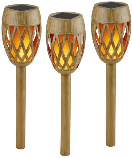 "Lampe solaire flamme en bambou, lot de 3 image"